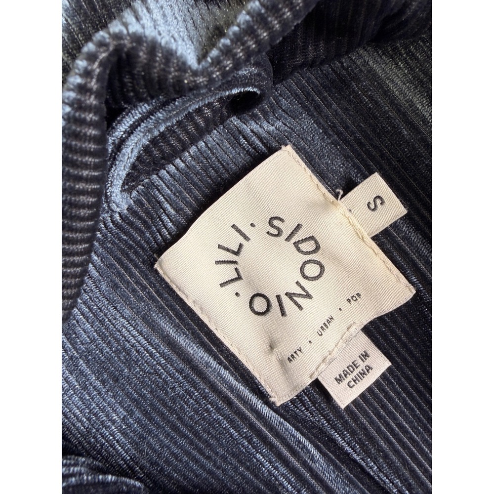 Lili Sidonio Womens Velvet Corduroy Puffer Jacket Small Blue Hooded Quilted Coat - Picture 2 of 12